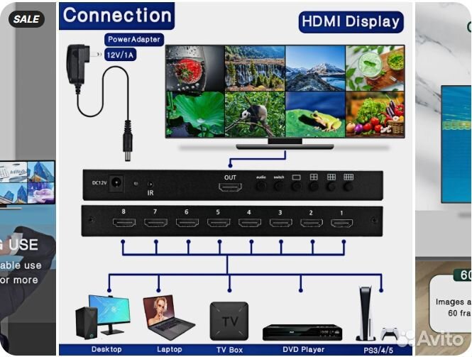 Мультидисплей 8 в 1 hdmi