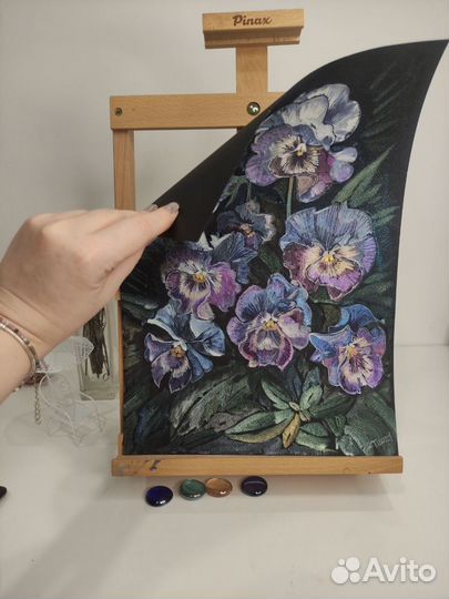 Картина акварелью Цветы анютины глазки