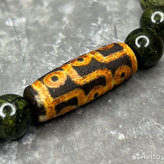 Браслет Дзи 9 глаз мужской змеевик