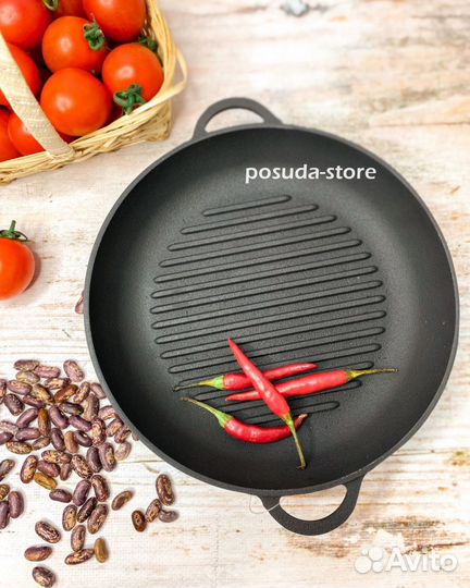 Сковорода гриль чугунная с прессом тм Ситон