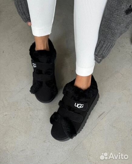 Угги UGG черные зимние с мехом на липучках