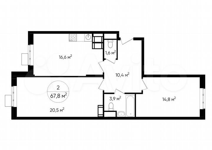 2-к. квартира, 67,8 м², 19/23 эт.