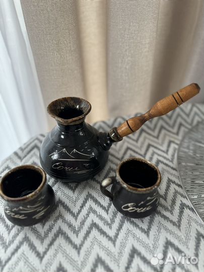 Турка для кофе керамическая, 2 кофейные чашки
