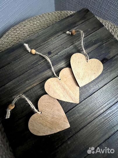 Сердечки деревянные 78 см 15 шт