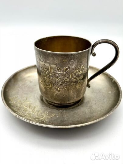 Кофейная пара чашка блюдце серебро 84 проба 197,7г