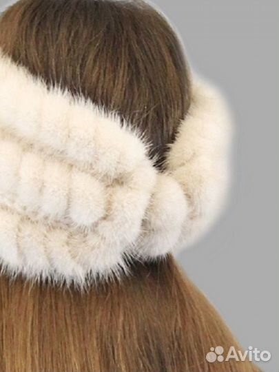 Повязка на голову женская вязаная из меха норки