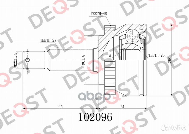 ШРУС hyundai tucson 2.0 04- нар.(ABS) 102096 deqst