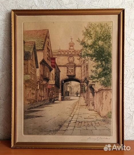 Антикварная цветная гравюра с подписью автора