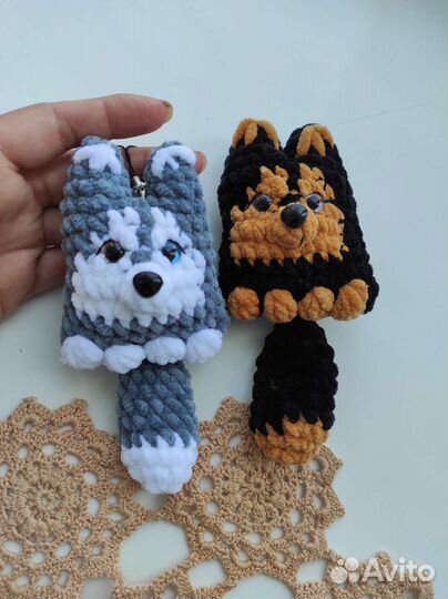 Вязаная игрушка хаски, овчарка