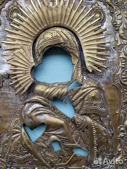 Старинная Владимирская икона 19 век в окладе