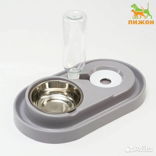 Миска двойная с автопоилкой (съёмная бутылка)