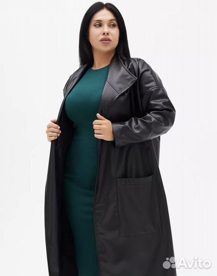 Кожаный плащ женский 56 58