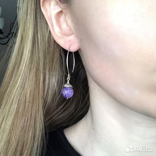 Серьги с чароитом серебро