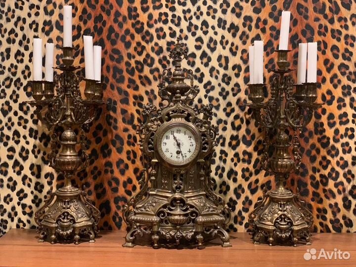 Часы каминные + Канделябры (комплект) антиквариат