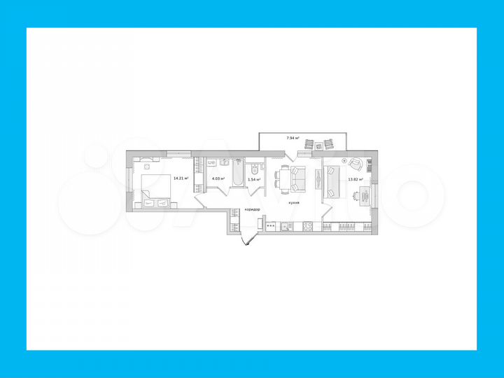 2-к. квартира, 57,2 м², 13/21 эт.