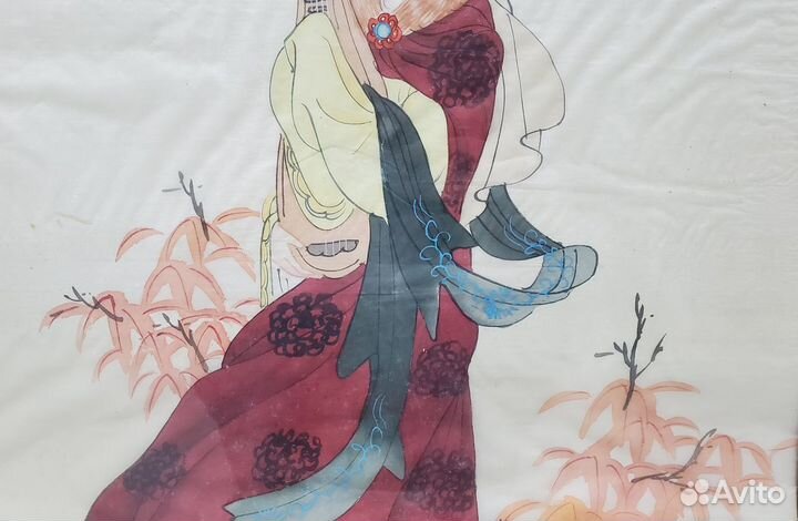 Картины 2 шт пара Китай живопись шелк 1940 г