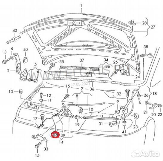 Тяга замка капота Volkswagen Sharan 7M8 AAA 1996