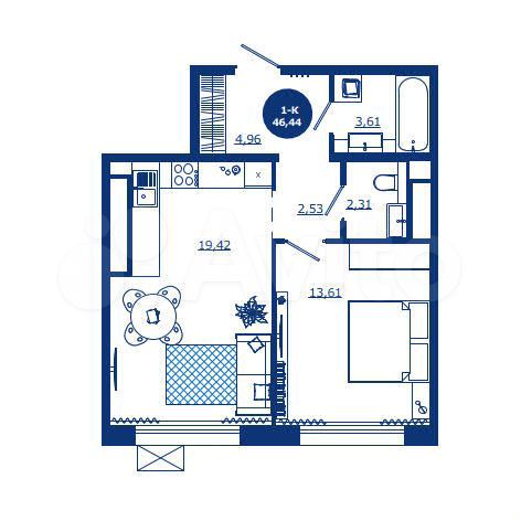 1-к. квартира, 46,4 м², 11/17 эт.