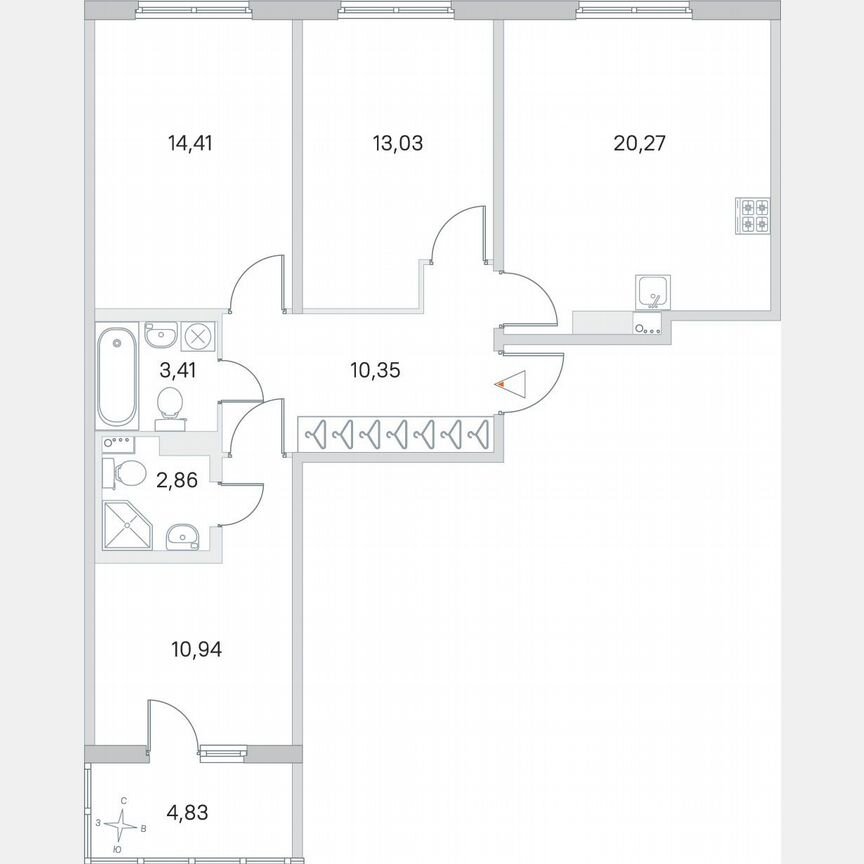 3-к. квартира, 77,7 м², 2/4 эт.