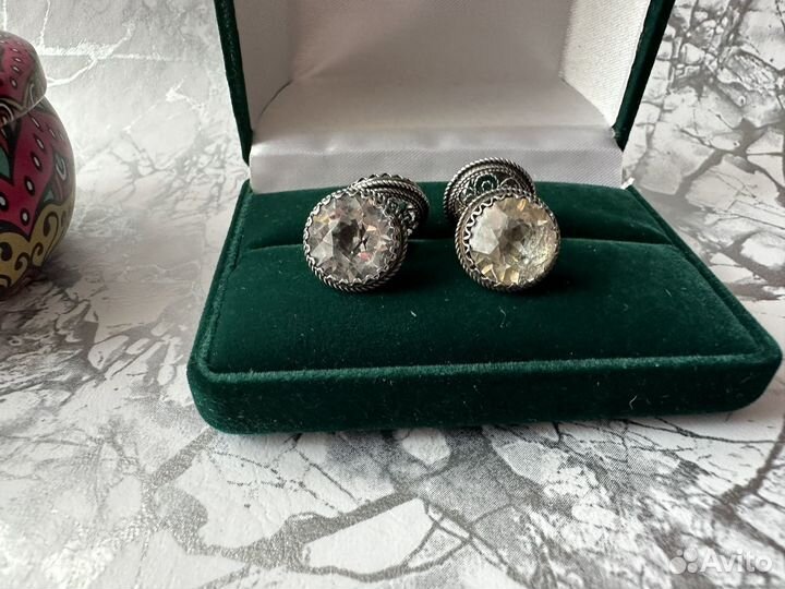Двухсторонние запонки горный хрусталь серебро СССР