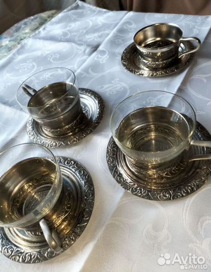 Квартет(4шт)чайно-кофейные пары мельхиор СССР