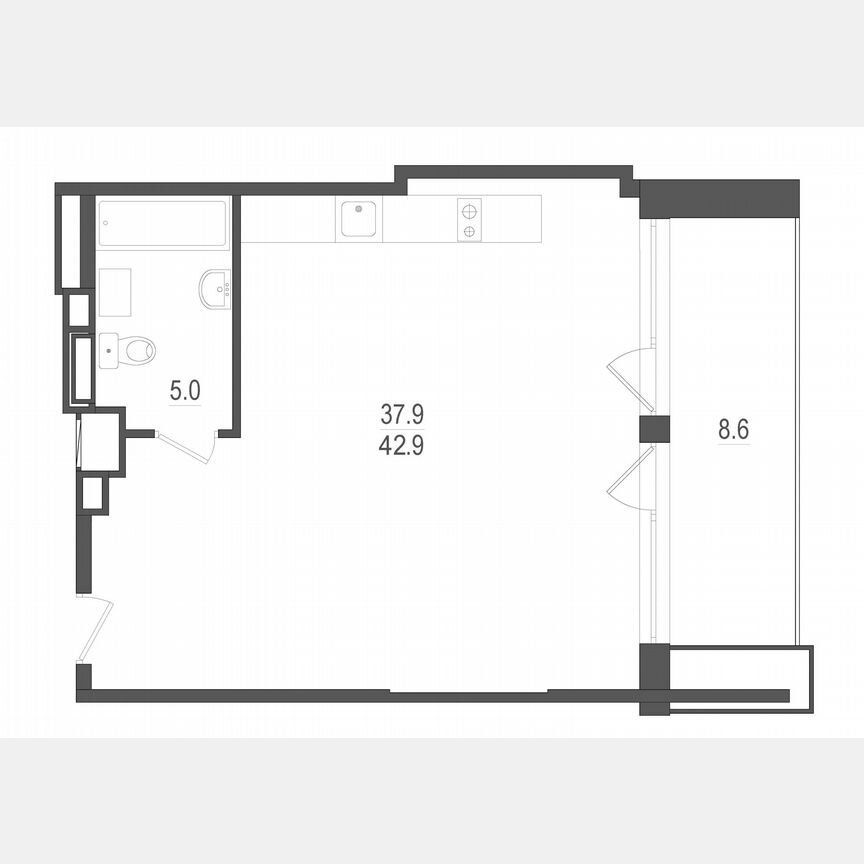 Апартаменты-студия, 51,5 м², 11/12 эт.