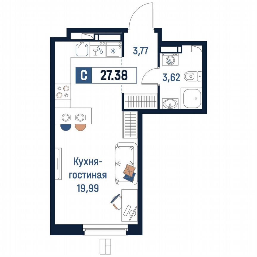 Квартира-студия, 27,4 м², 9/18 эт.