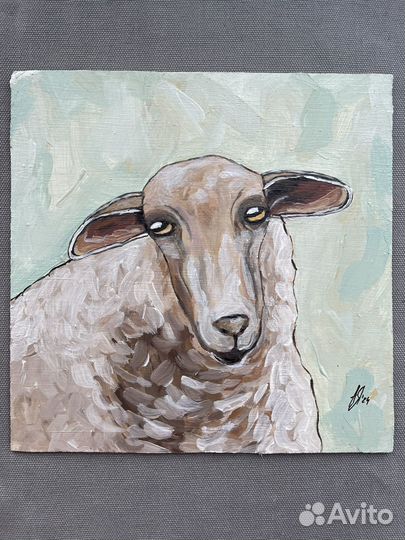 Картина этюд Овечка 18х18 двп