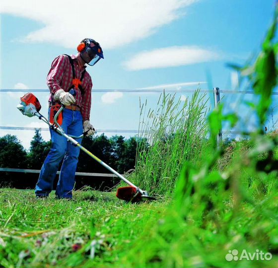 Покос травы триммером
