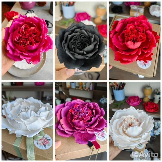 Пион, роза (брошь, чокер, заколка) Ручная работа