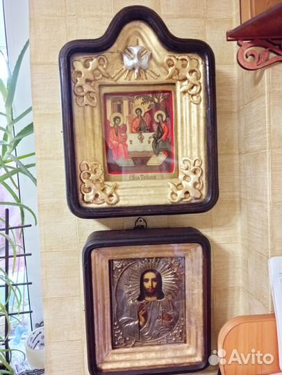 Старинная икона Троица 15х18 под киот