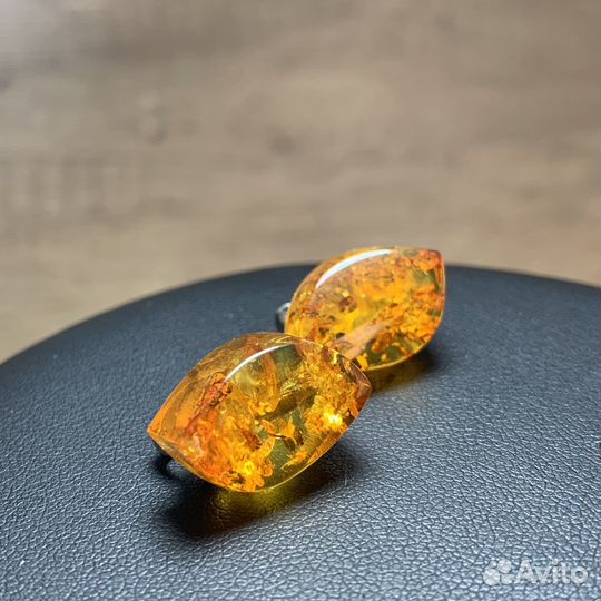 Винтажные Серьги Клипсы Янтарь Ретро