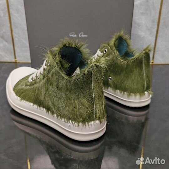 Кеды Rick Owens Green Pony Hair Low Sneakers