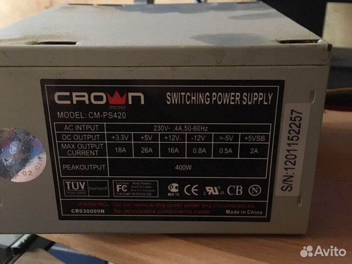 Блок питания crown 400Вт