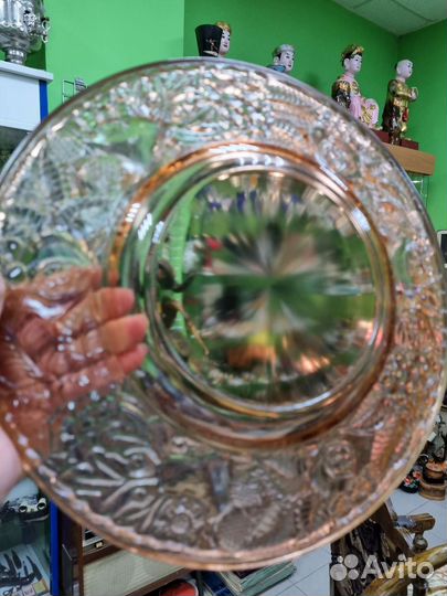 Винтажное, большое блюдо для фруктов из карам