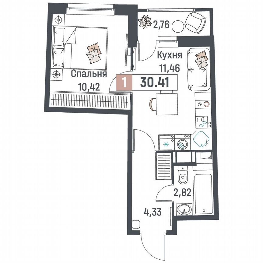 1-к. квартира, 30,4 м², 11/18 эт.