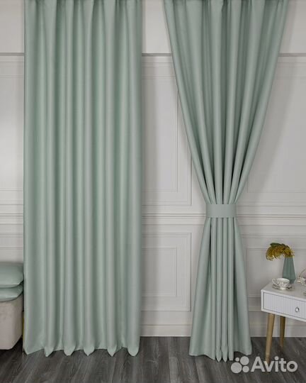 Шторы блэкаут амадео пастельный зеленый пошив