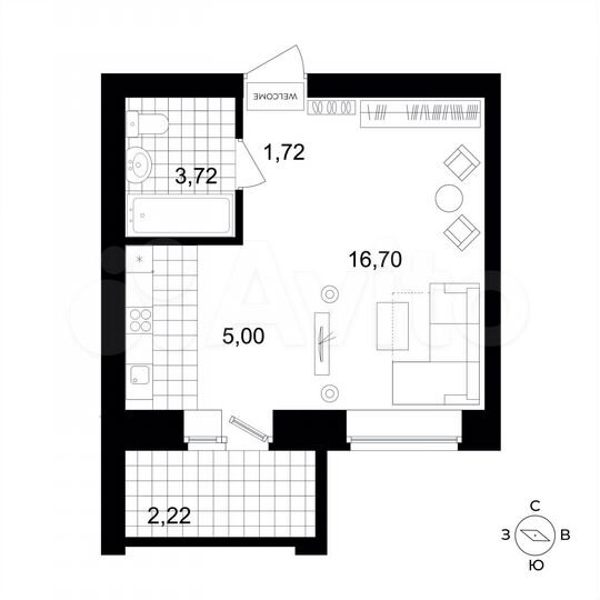 1-к. квартира, 27,1 м², 2/4 эт.