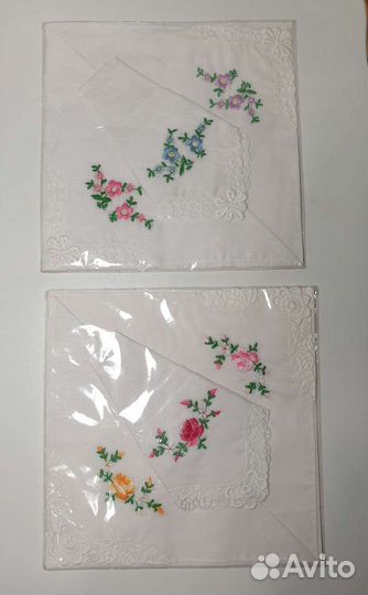 Платочки носовые. Батистовые. Вышивка. Швейцария