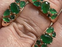 Серьги и кольцо позолота 585 с зеленым агатом