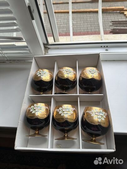 Бокалы cobalt лепка Чехия