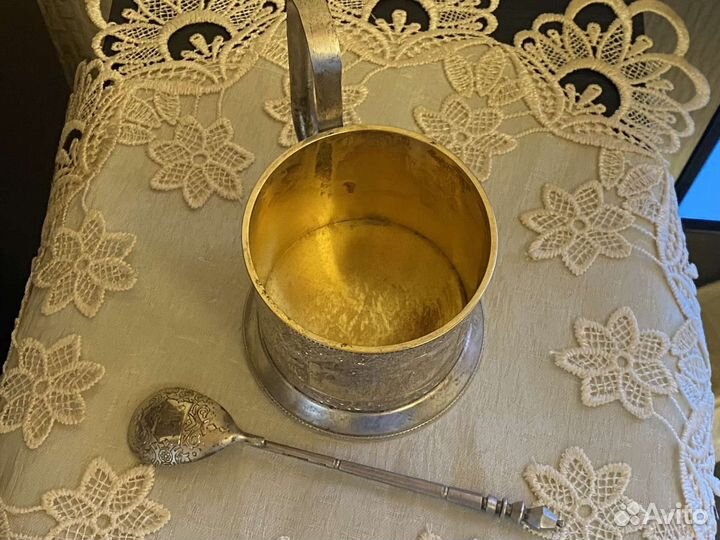 Подстаканник с ложкой, 84 проба