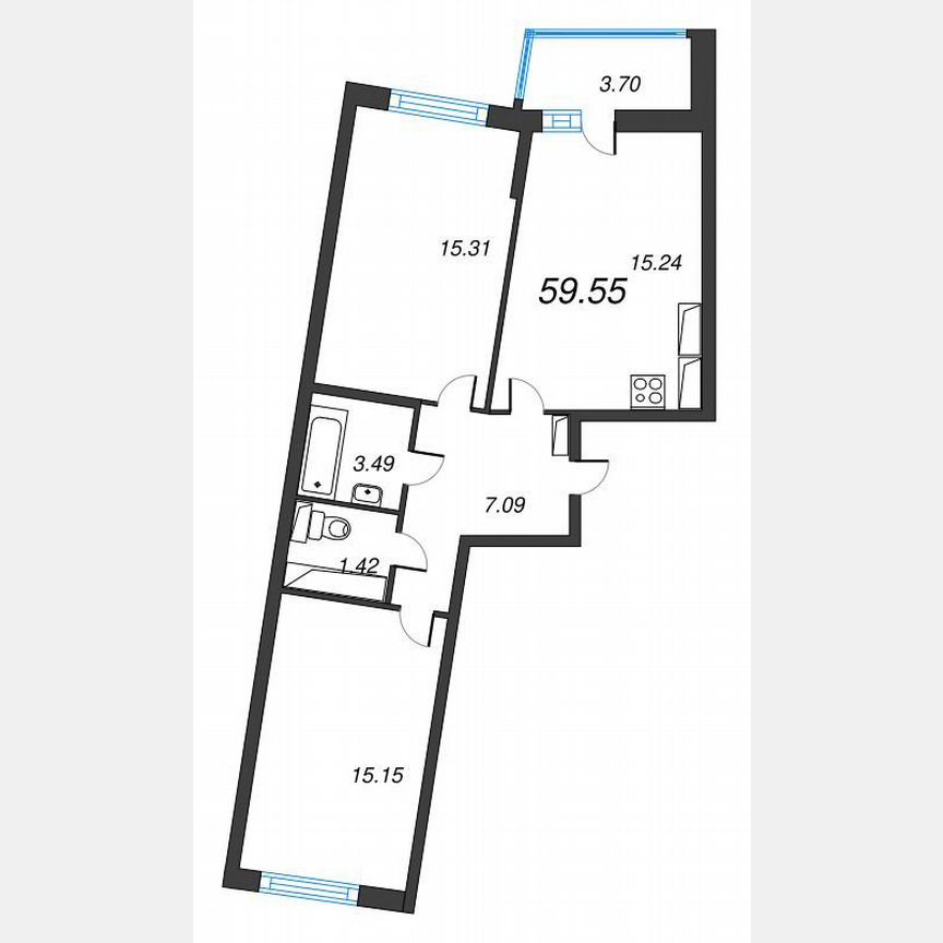 2-к. квартира, 61,4 м², 20/22 эт.
