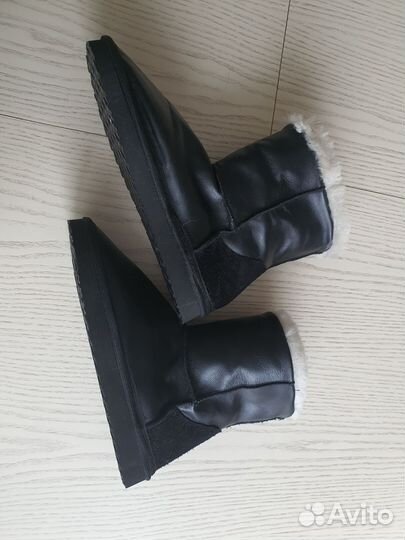 Угги сапоги кожаные черные овчина натуральная