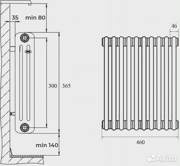 Радиатор стальной Rifar Tubog 365 10 секций, 3-тр