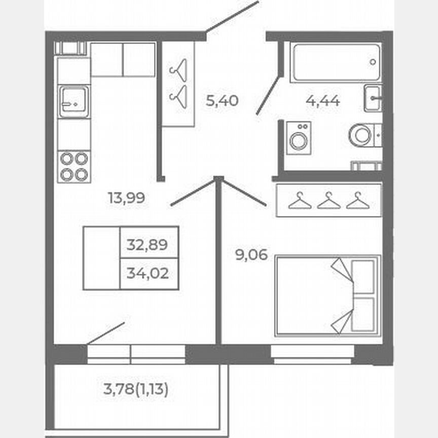 1-к. квартира, 32,9 м², 1/4 эт.
