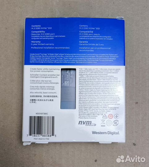 SSD диск WD Blue SN570 WDS100T3B0C-1Tb nvme M.2 22