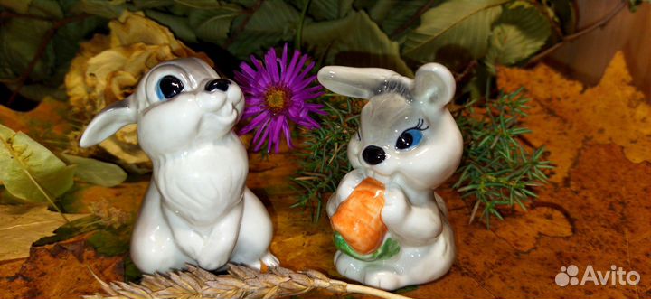 Фарфоровые статуэтки зайчик, зайченок