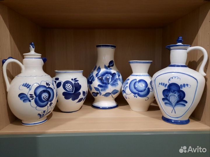 Гжель вазы, чайники в ассортименте