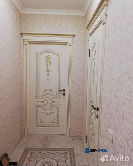 Дверь межкомнатная, эмаль, патина/золото, комплект